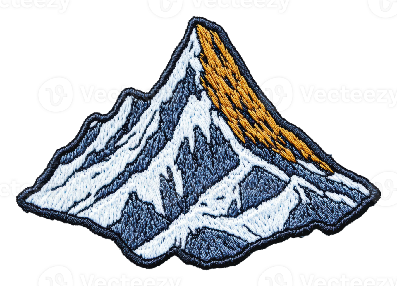 Embroidered mountain patch with detailed design, cut out - stock . png