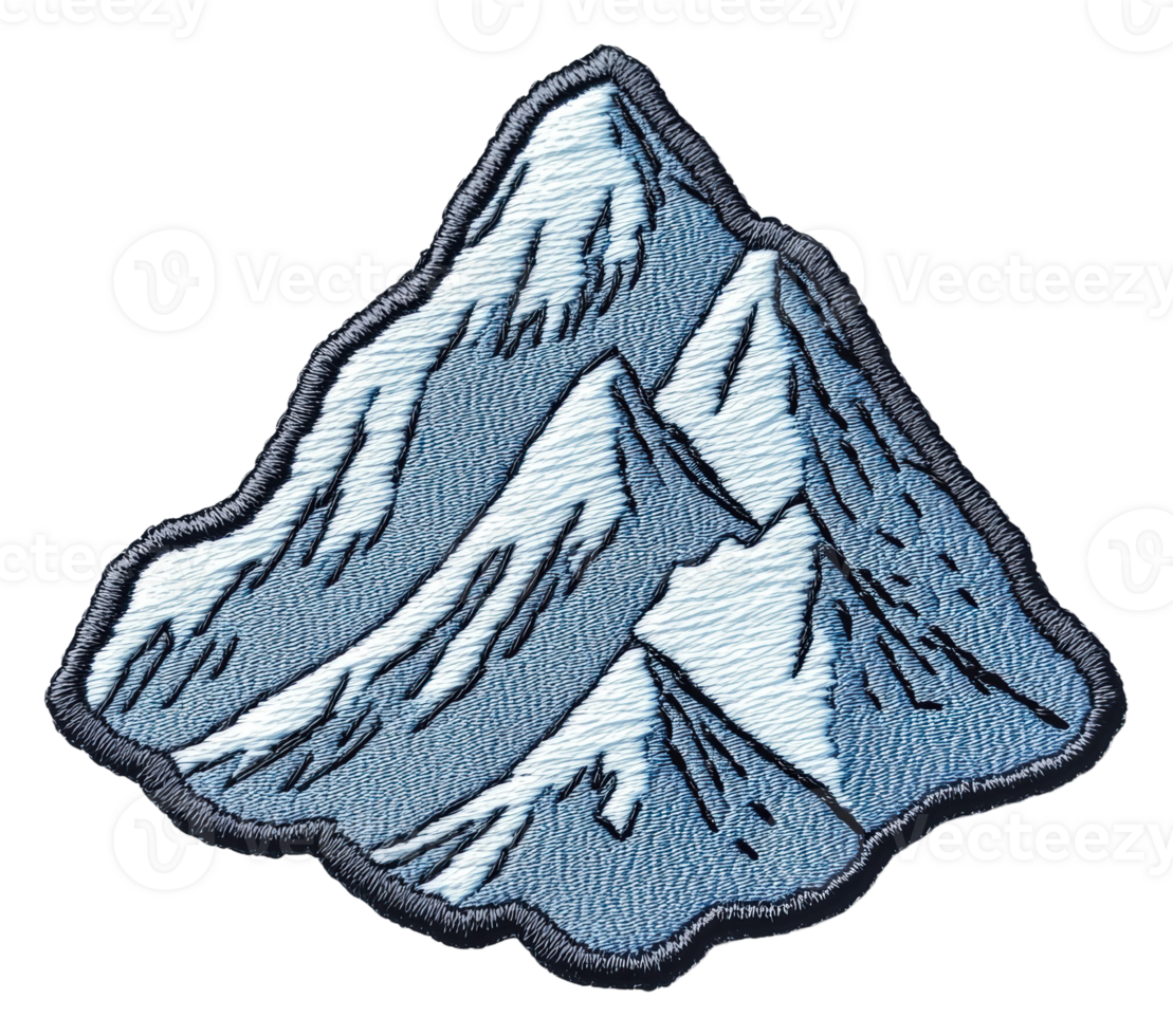 Blue and white embroidered mountain patch design, cut out - stock . png