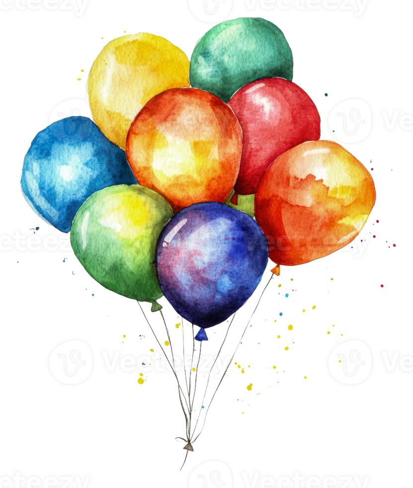Whimsical celebration with floating balloons, cut out - stock . png