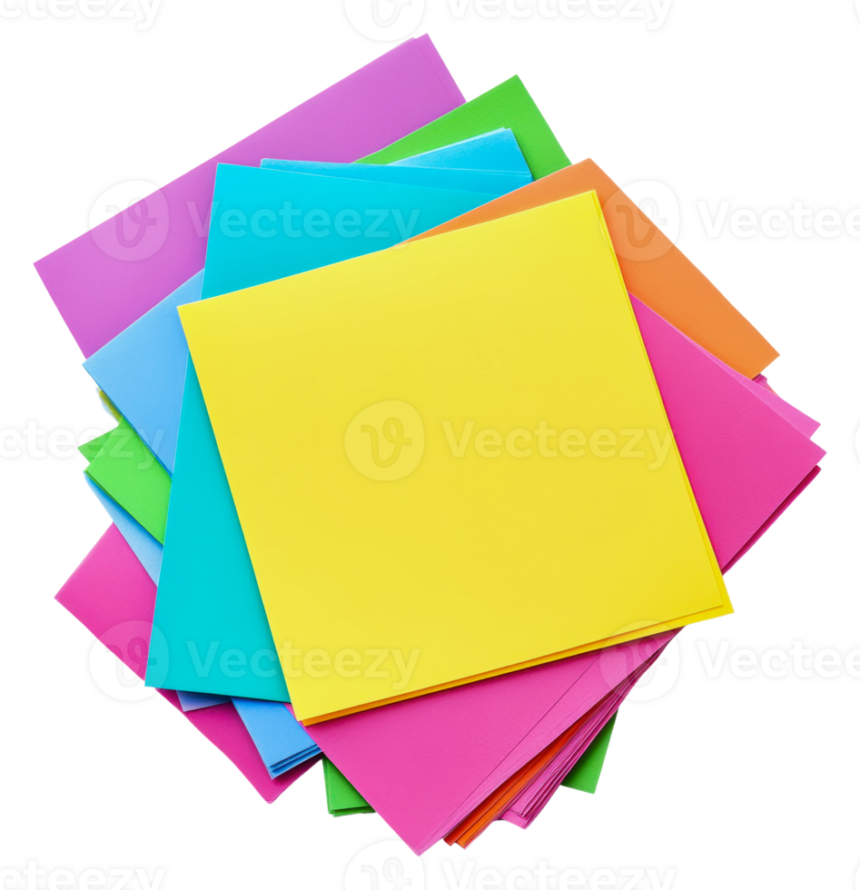 Brightly colored sticky notes arranged in a pile, cut out - stock . png