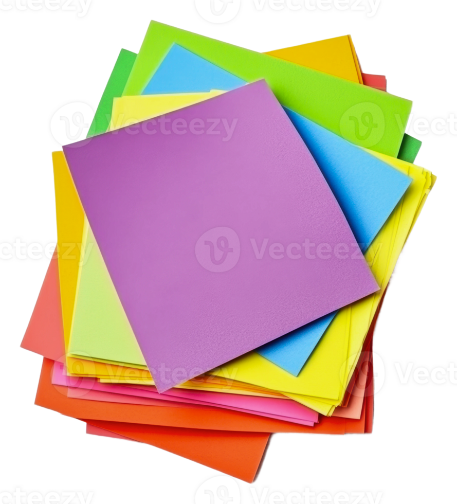 Stacked colorful craft paper sheets, cut out - stock . png