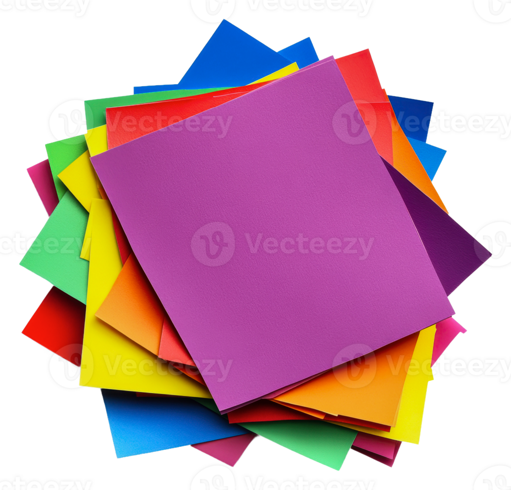 Colorful stack of paper sheets for art projects, cut out - stock . png