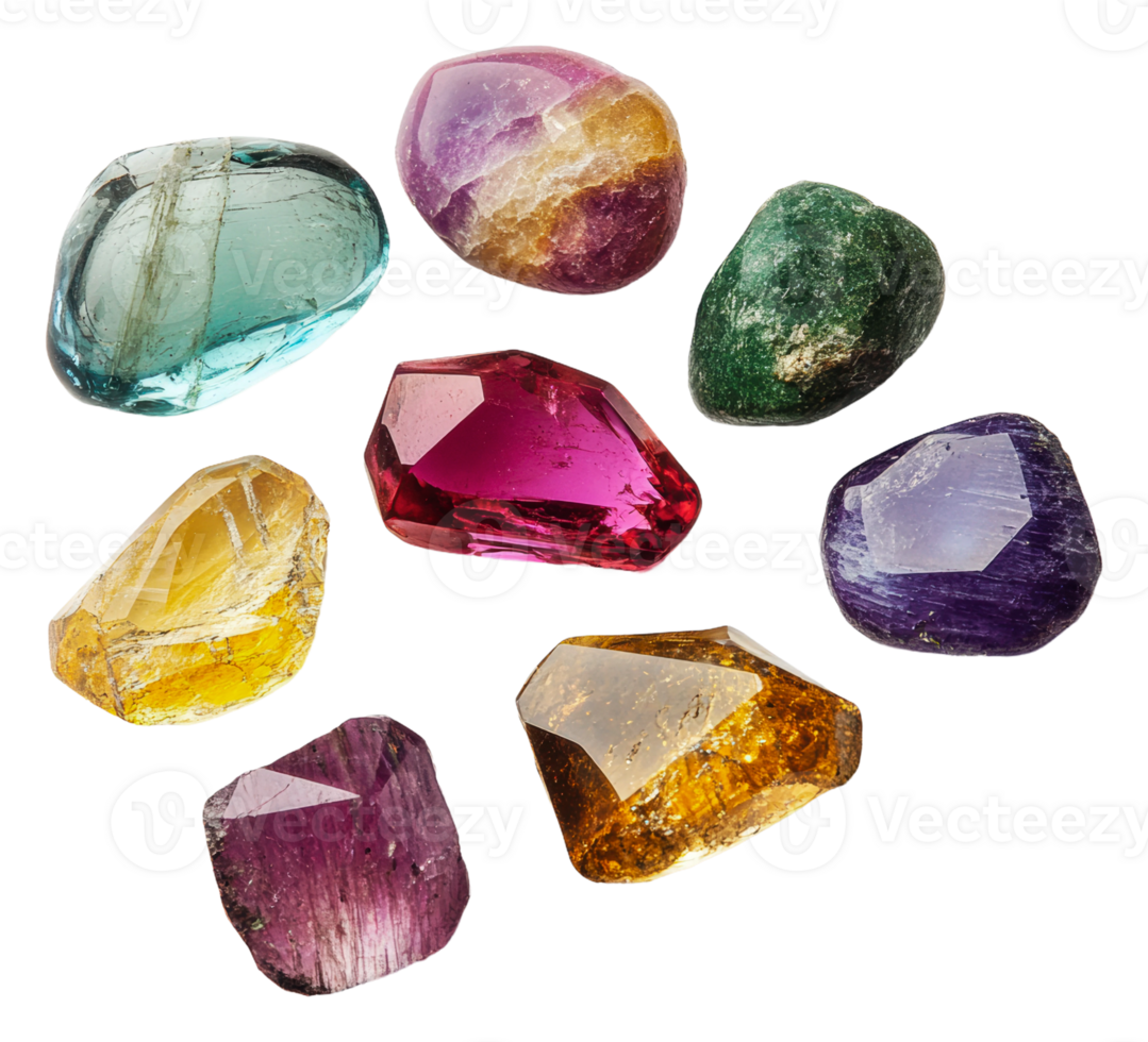Vibrant gemstones on white backdrop, cut out - stock . png