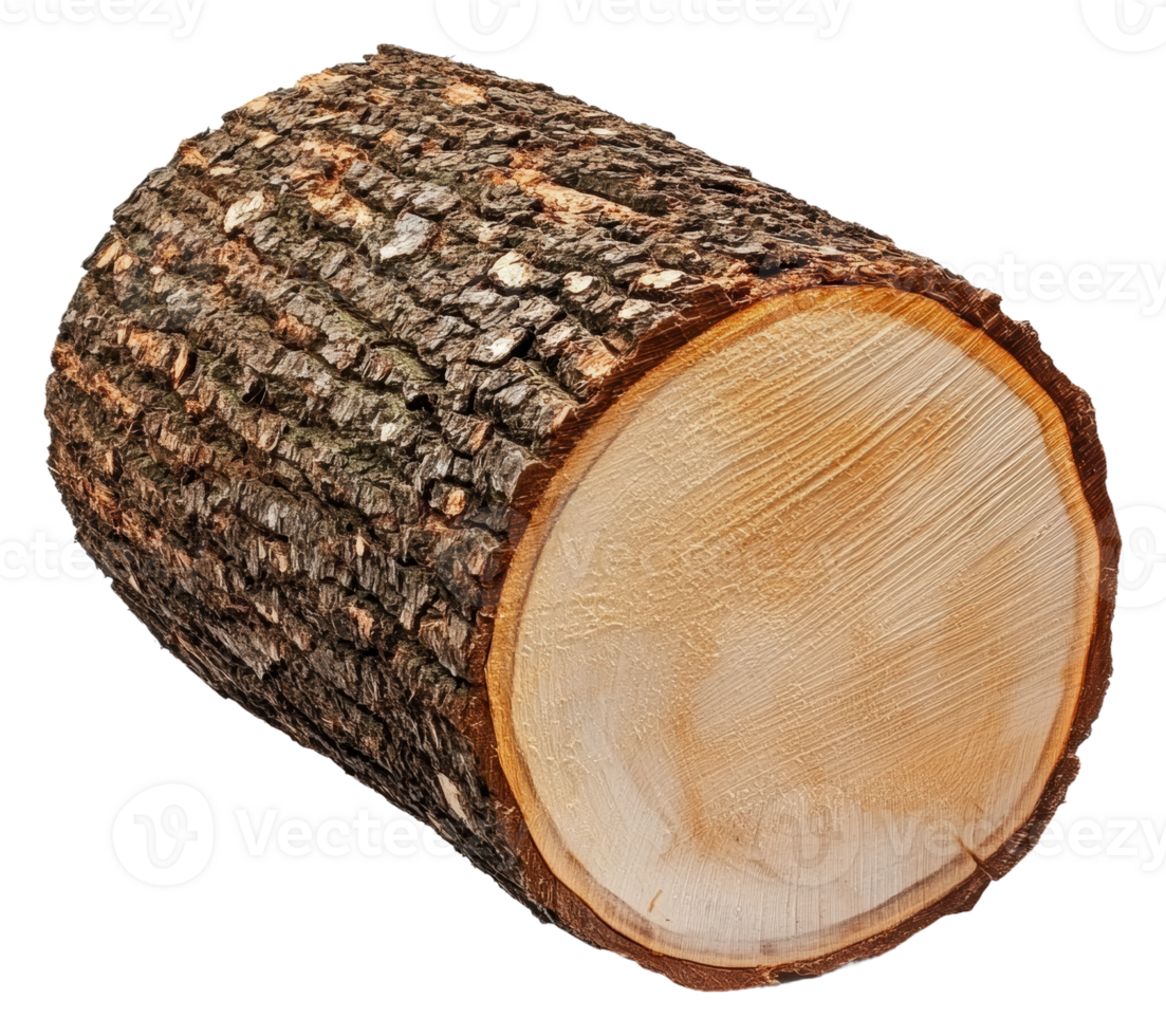 Natural wood log with textured bark and smooth end, cut out - stock . png