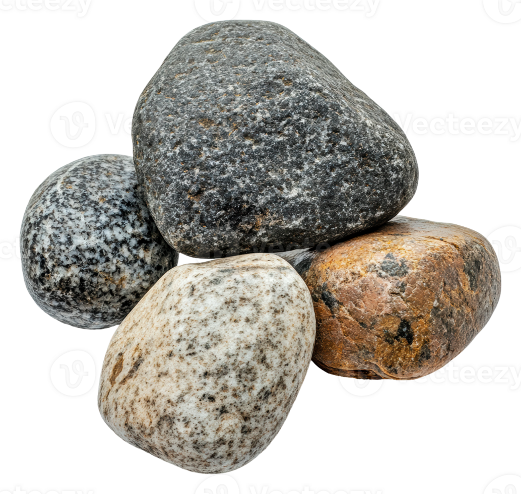 Smooth pebbles on white background, cut out - stock . png