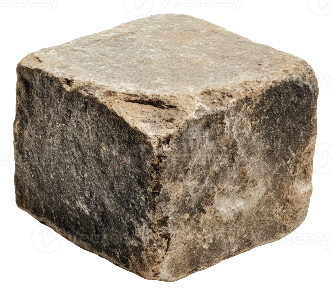 A weathered stone block in natural light outdoors, cut out - stock . png