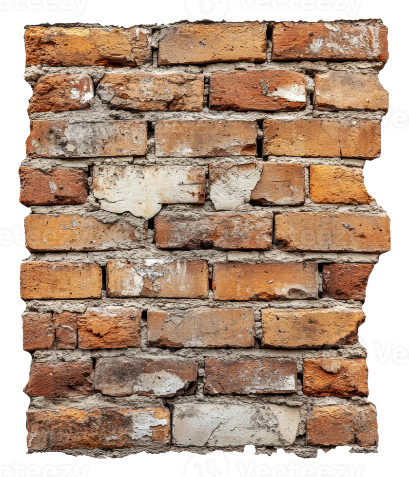 A worn brick wall showcasing texture and age, cut out - stock . png