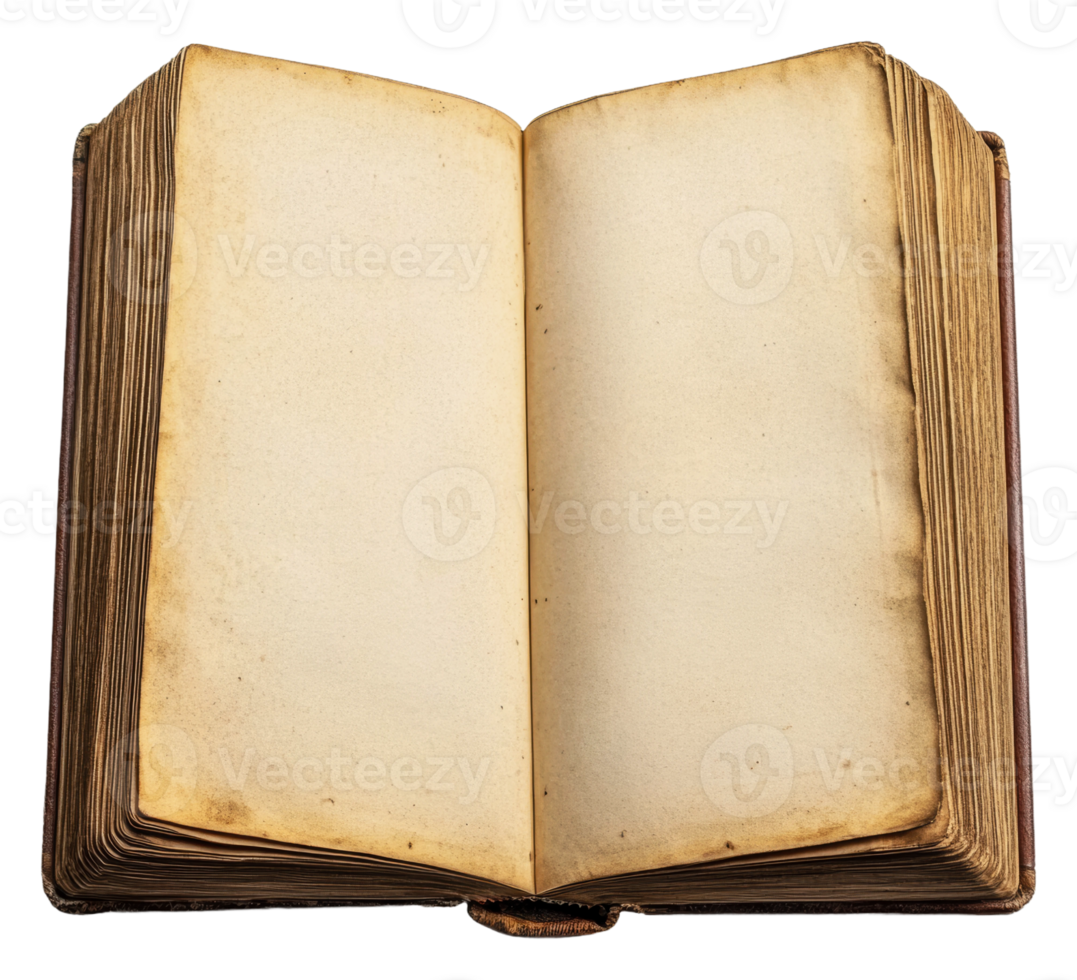 Vintage book with blank pages on a surface, cut out - stock . png