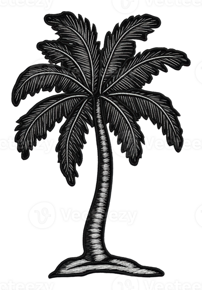 A detailed black silhouette of a palm tree design, cut out - stock . png