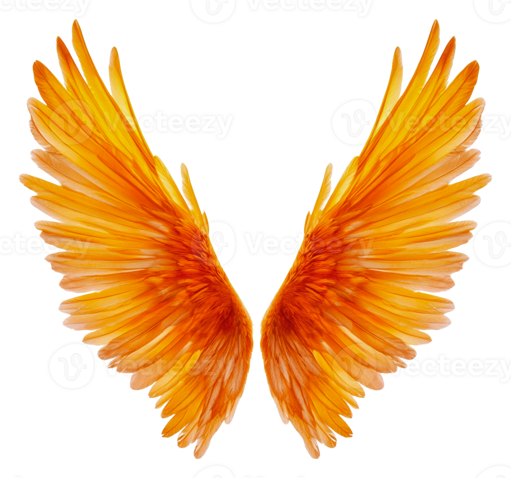 Brilliant orange angel wings in a bright setting, cut out - stock . png