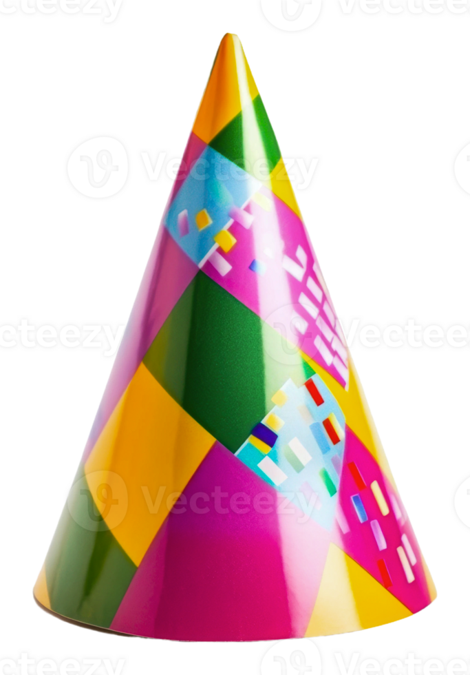 Colorful party hat displayed on a white background, cut out - stock . png