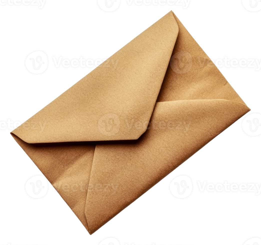 A brown envelope resting on a white surface, cut out - stock . png
