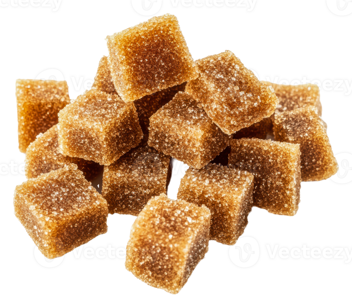 Brown sugar cubes stacked on a white surface, cut out - stock . png