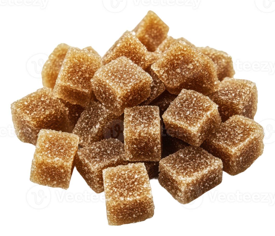 Brown sugar cubes pile on a white background, cut out - stock . png