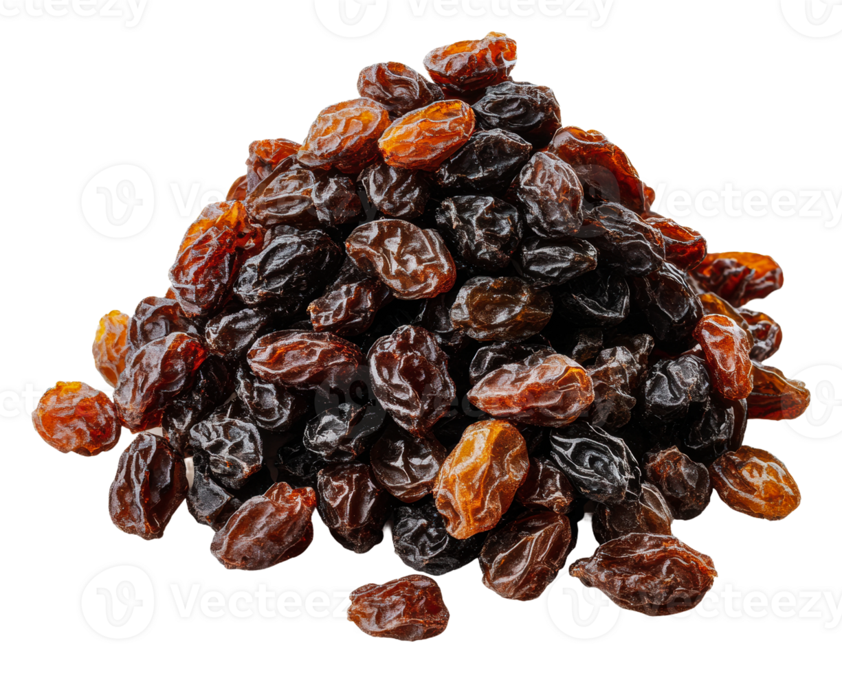Variety of raisins on display, cut out - stock . png