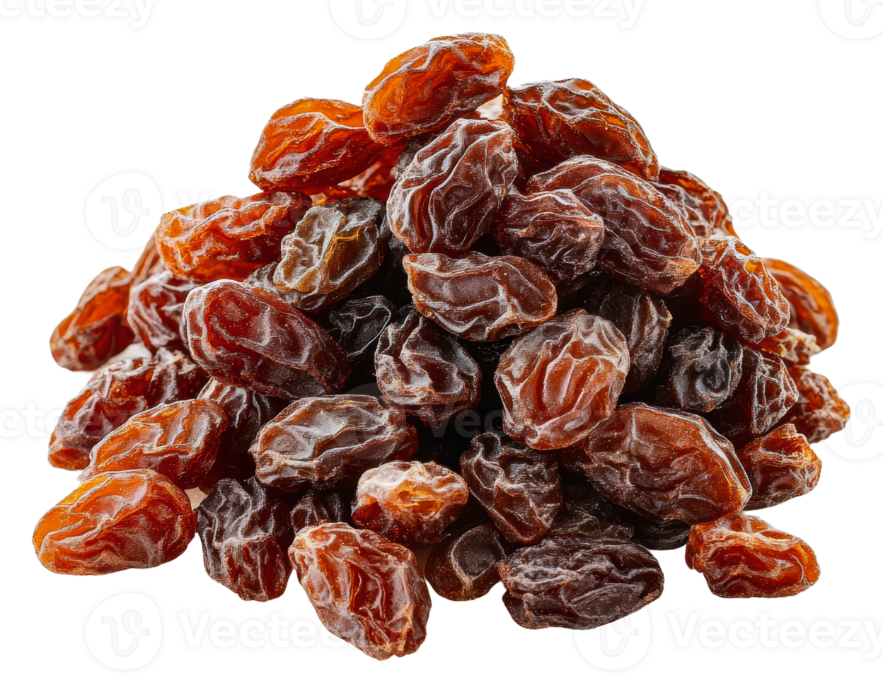 Dried raisins stacked on white, cut out - stock . png