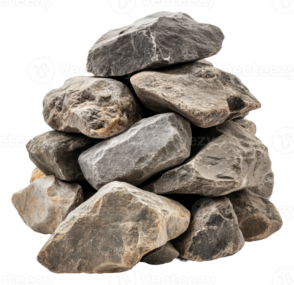 A pile of assorted rocks collected from the beach, cut out - stock . png