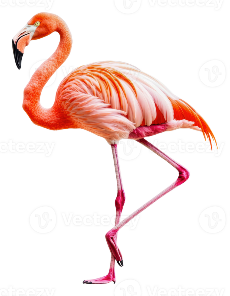 Flamingo standing gracefully on one leg in nature, cut out - stock . png