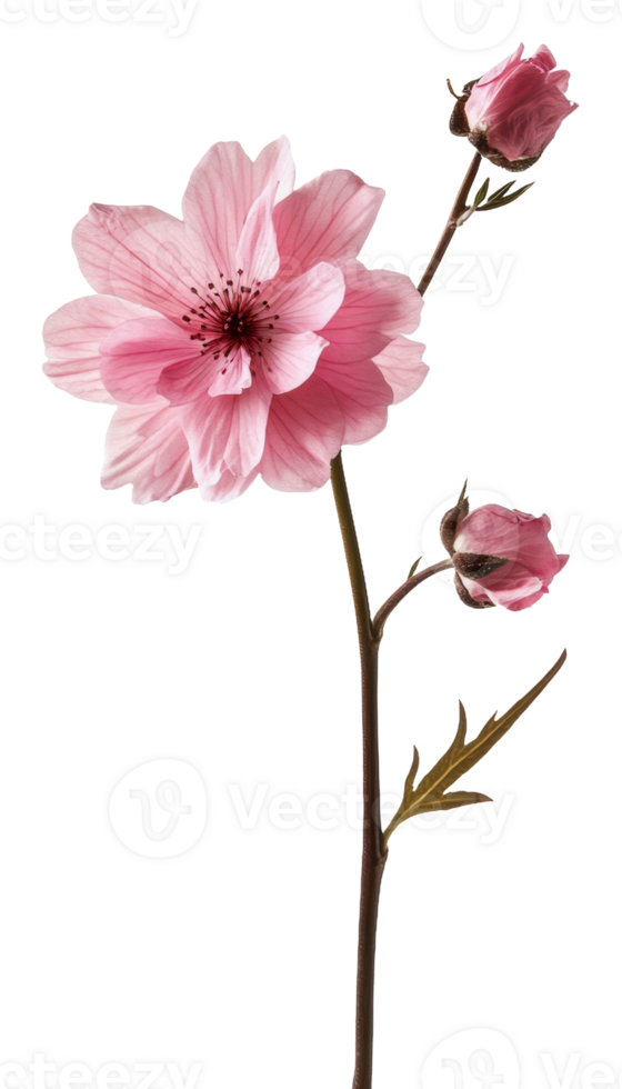 Delicate pink flower with budding blooms in spring, cut out - stock . png
