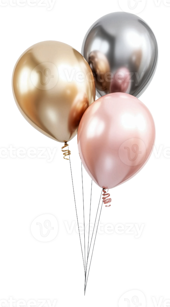 Colorful gold, pink, and silver balloons, cut out - stock . png