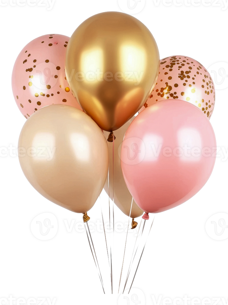 Gold and pink accent balloons for celebration, cut out - stock . png