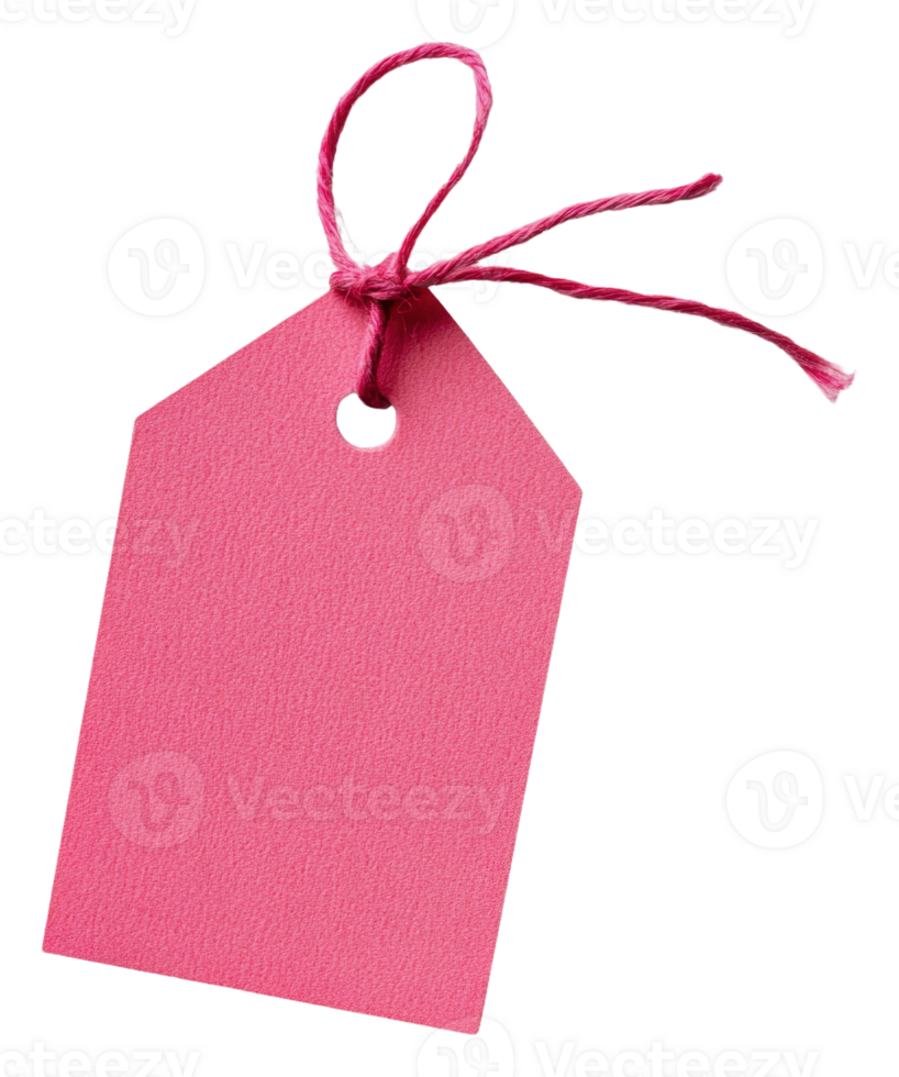 Pink price tag with string for labeling, cut out - stock . png