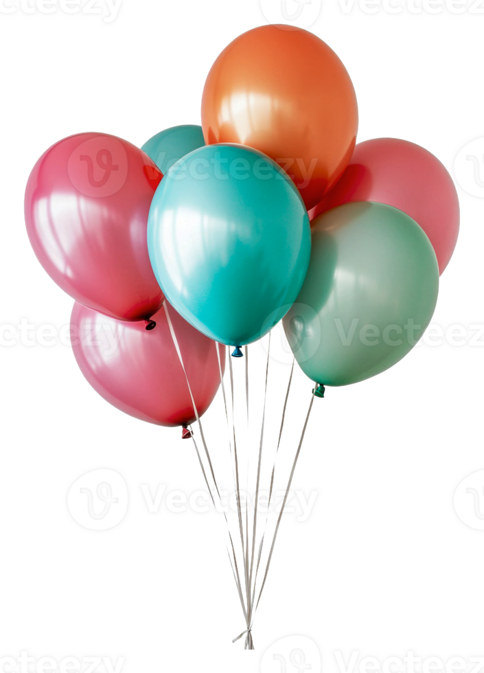 Festive display of colorful balloons, cut out - stock . png