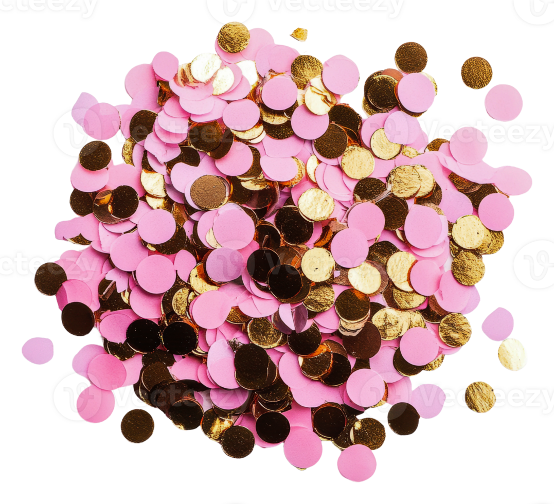 Pink and gold party confetti, cut out - stock . png