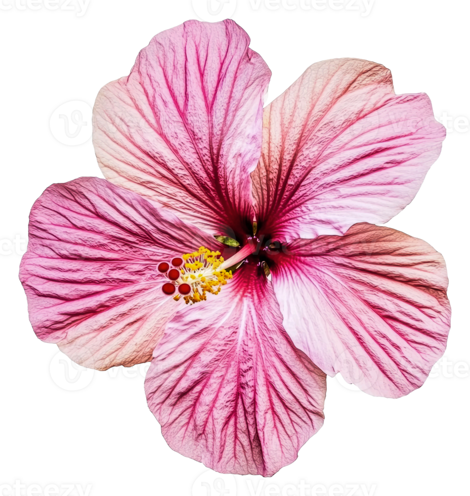 Beautiful pink hibiscus flower with vibrant petals, cut out - stock . png