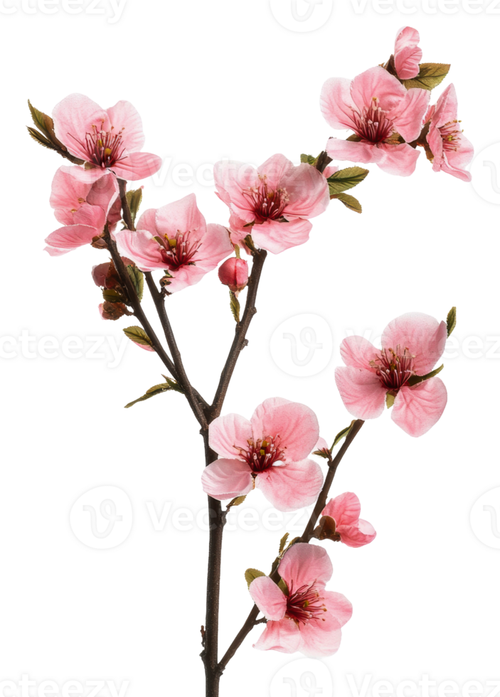 Pink cherry blossoms blooming in spring, cut out - stock . png