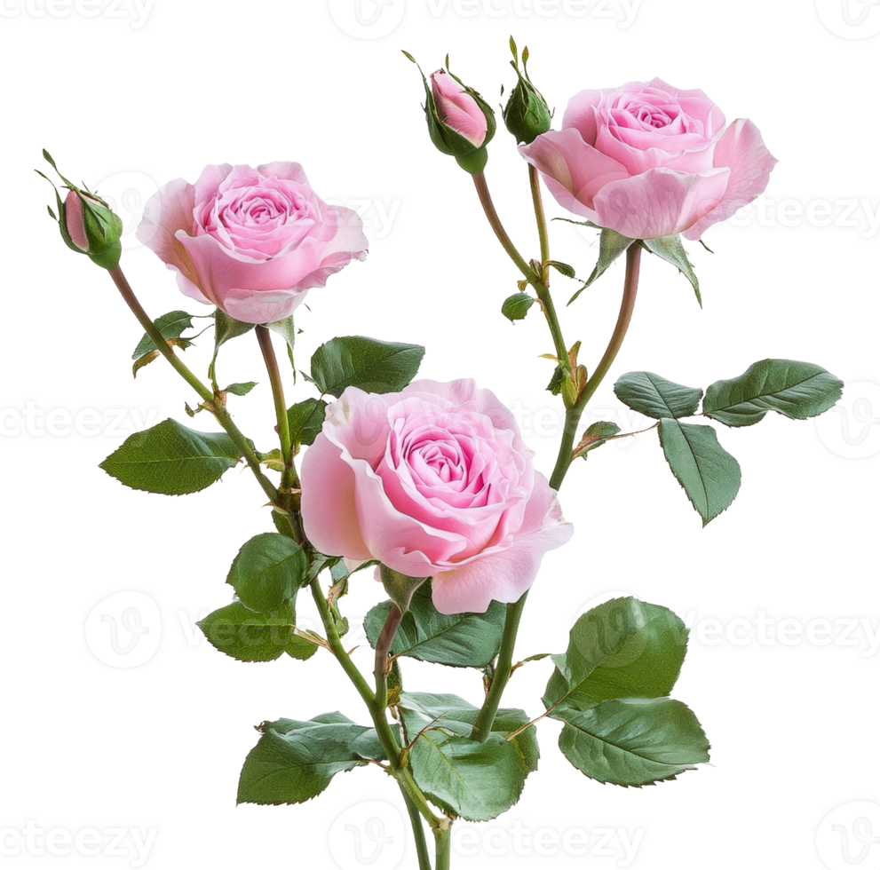 Pink roses with delicate blooms and buds, cut out - stock . png