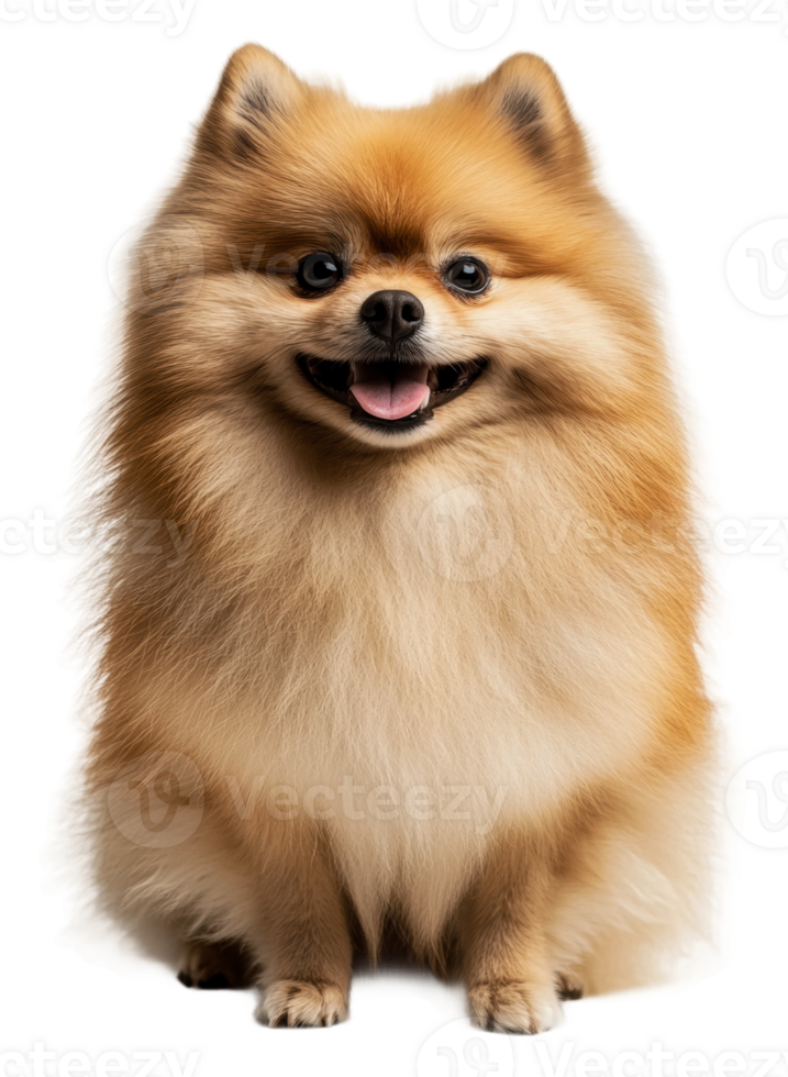 Happy pomeranian sitting on a white background, cut out - stock . png