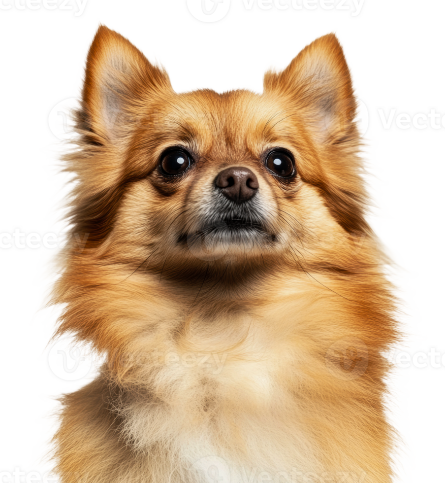 Friendly Pomeranian portrait with soft fur at home, cut out - stock . png