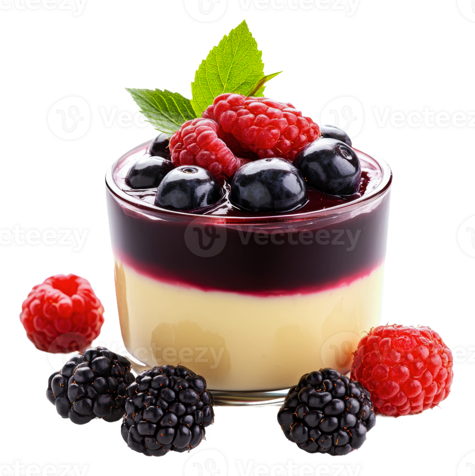 Berry parfait with cream and fruit toppings, cut out - stock . png
