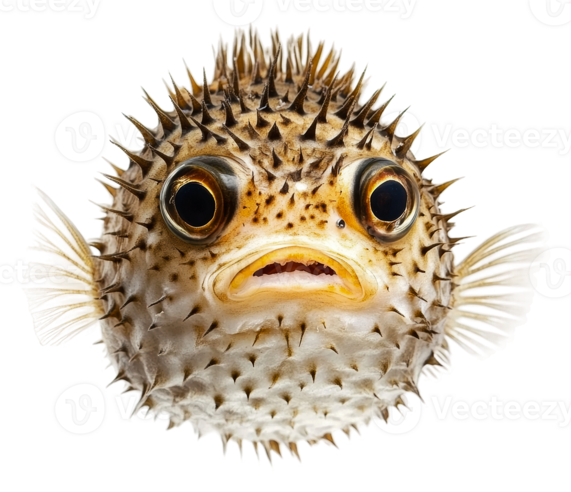 Spiky fish swimming on white, cut out - stock . png