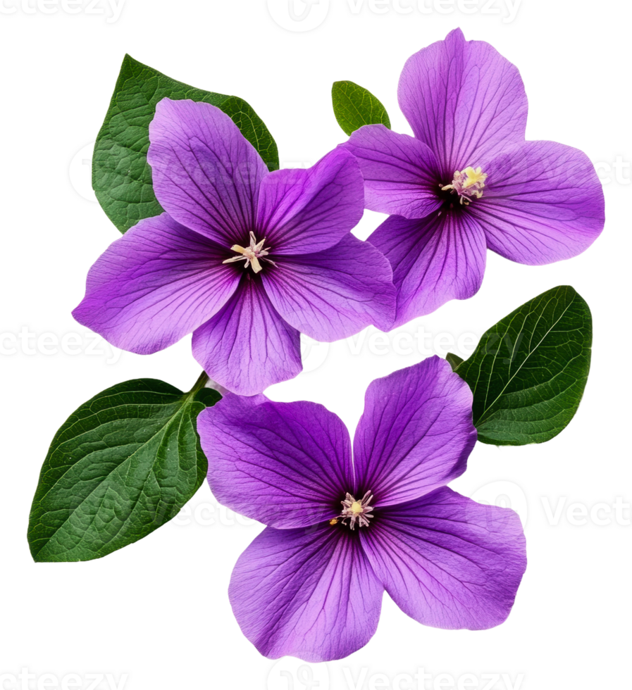 Purple wildflowers and green leaves, cut out - stock . png