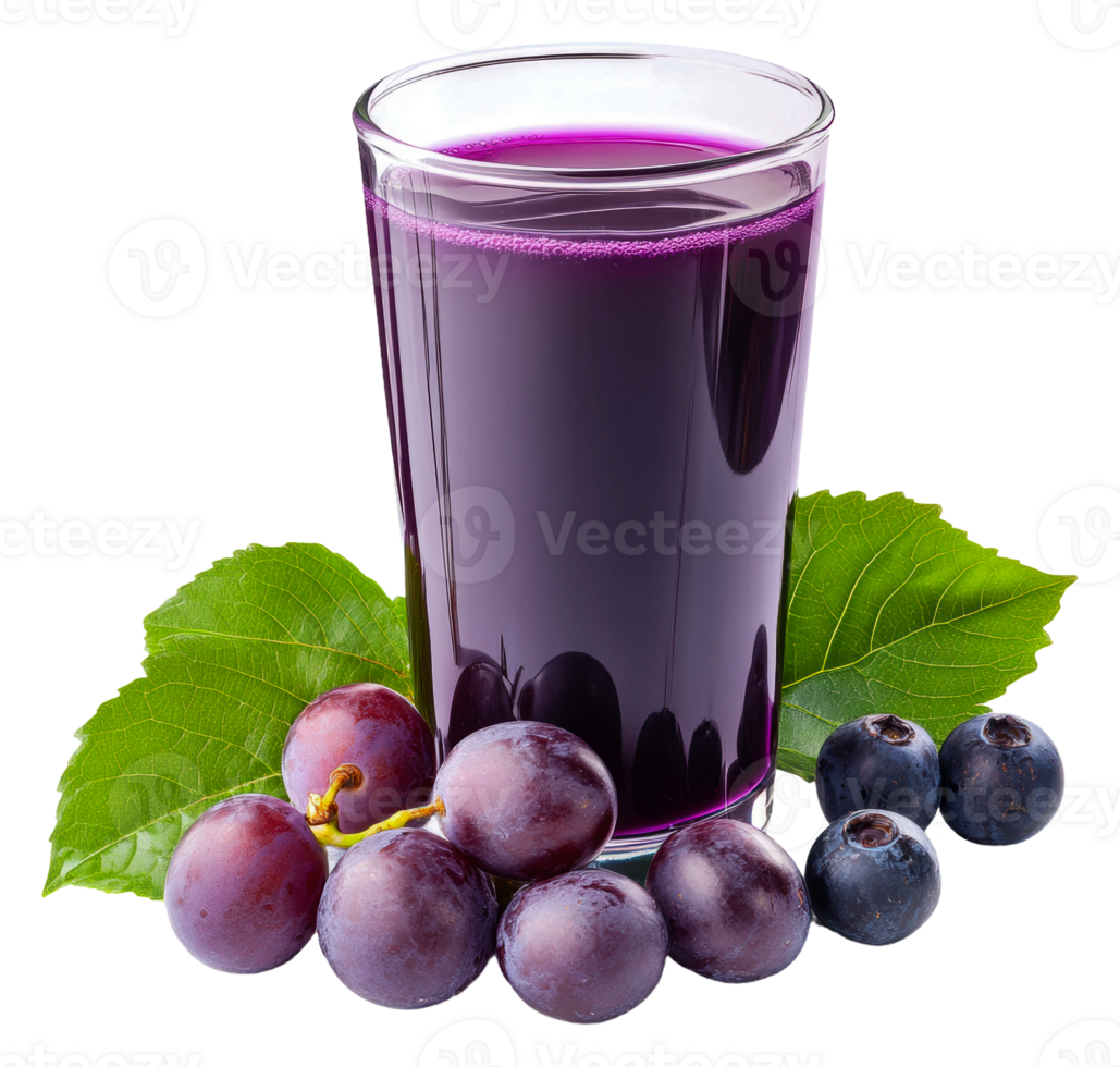 Fresh grape juice in a glass with fresh berries, cut out - stock . png