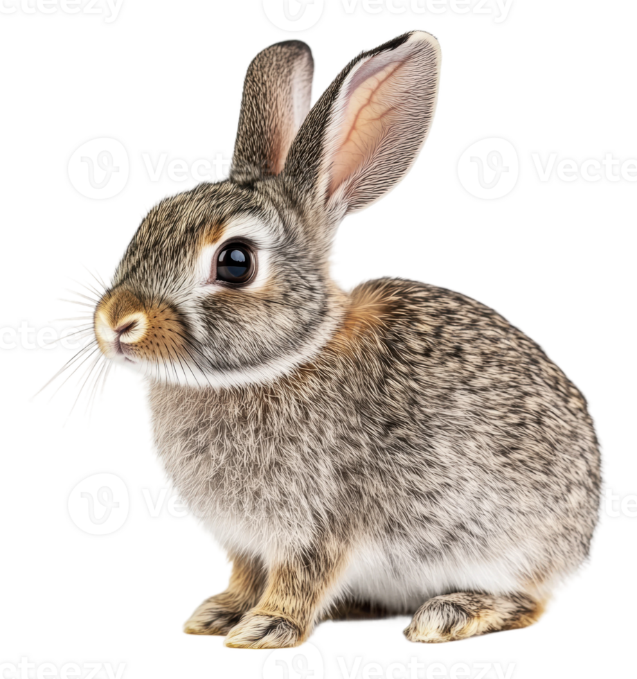 Adorable wild rabbit sitting on white background, cut out - stock . png