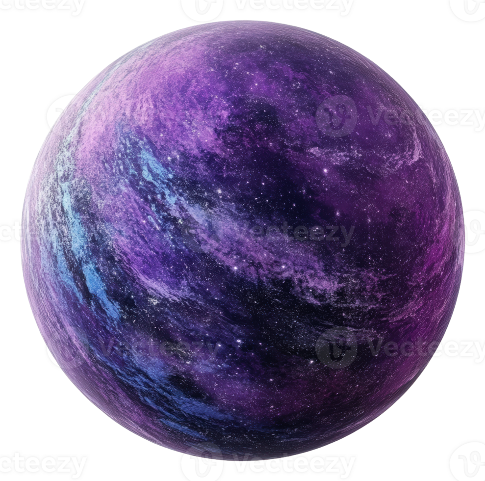 Vivid purple planet with cosmic clouds, cut out - stock . png