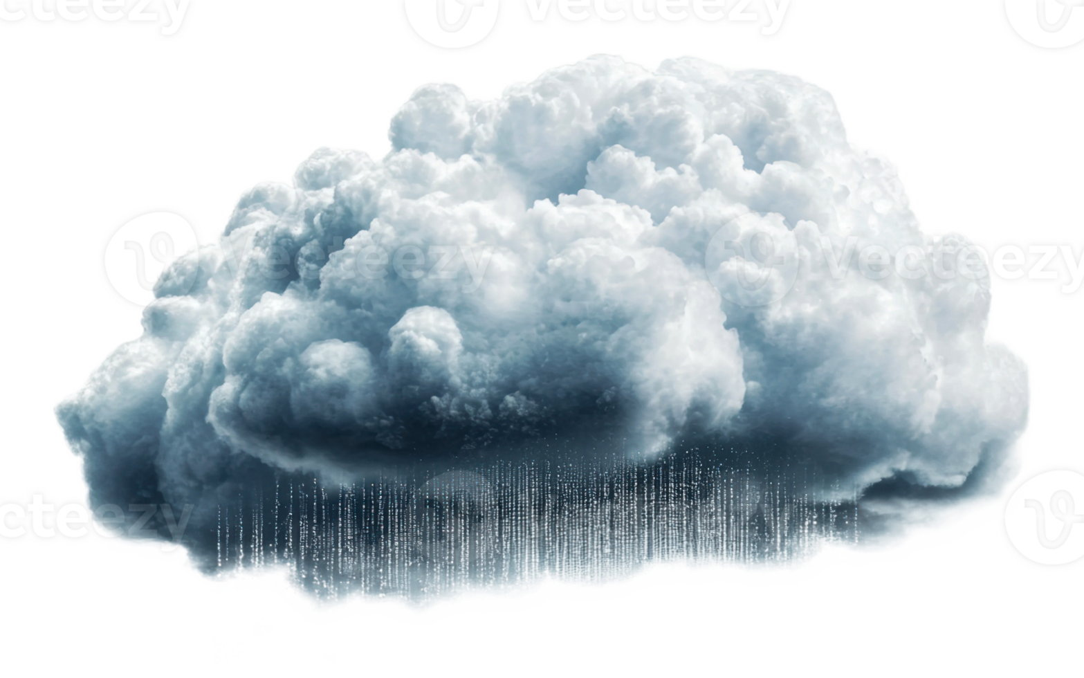 A large, fluffy cloud releasing rain in the sky, cut out - stock . png
