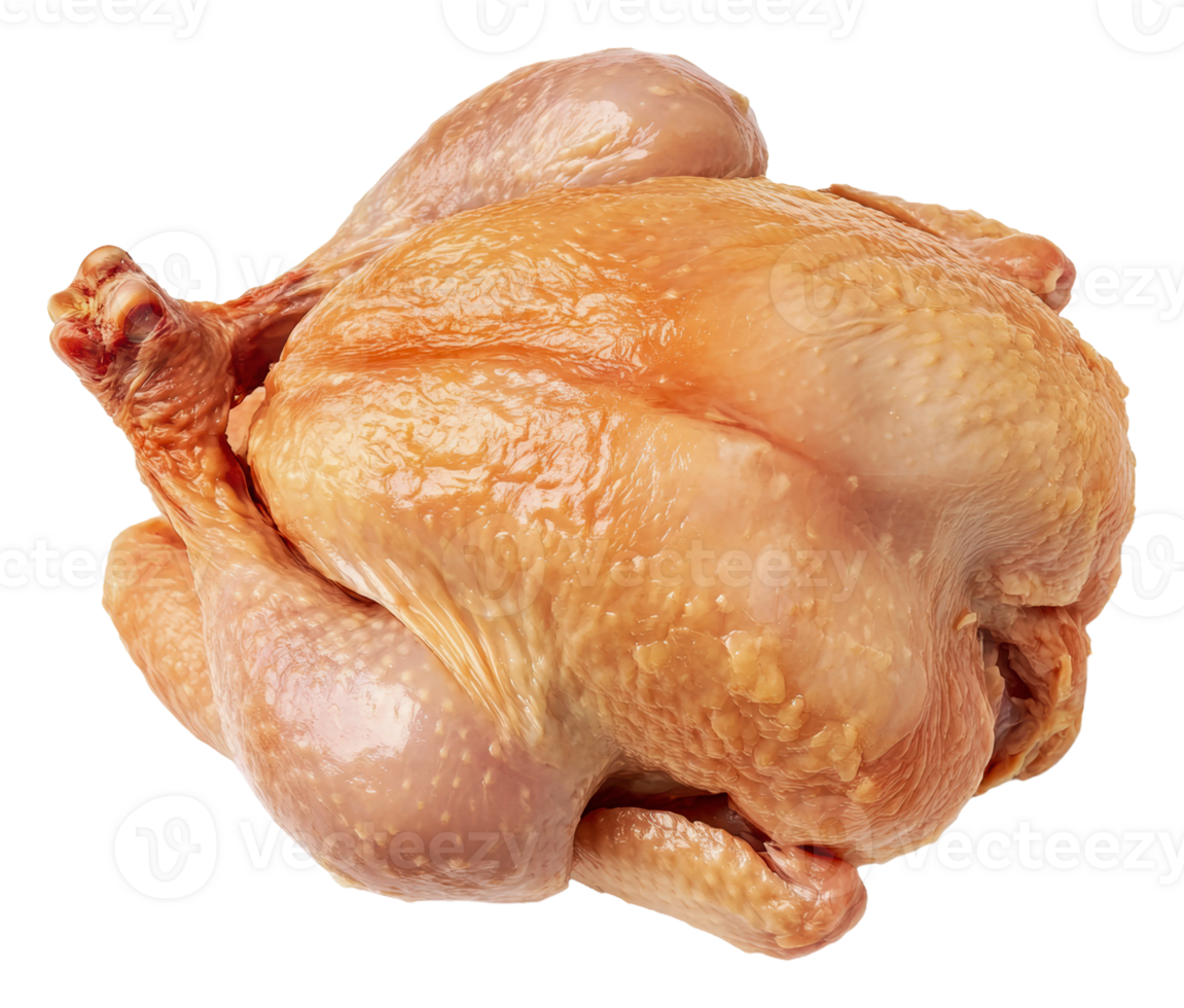 Whole raw chicken ready for preparation in kitchen, cut out - stock . png