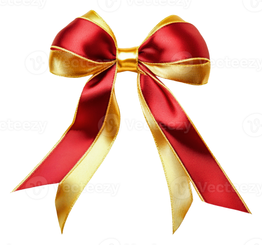 Red and gold ribbon bow for events, cut out - stock . png