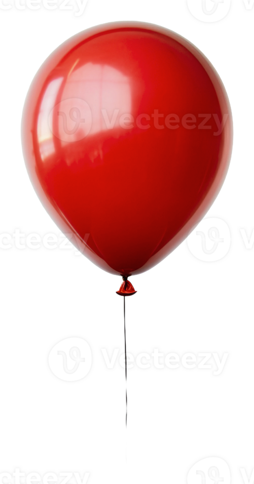 Red balloon floating in bright indoor setting, cut out - stock . png