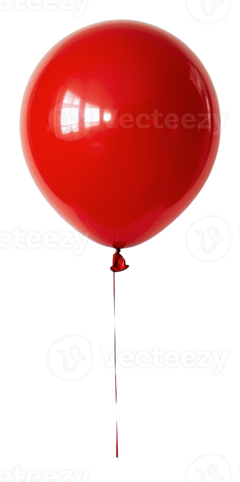 Bright red balloon floating in sunlight indoors, cut out - stock . png