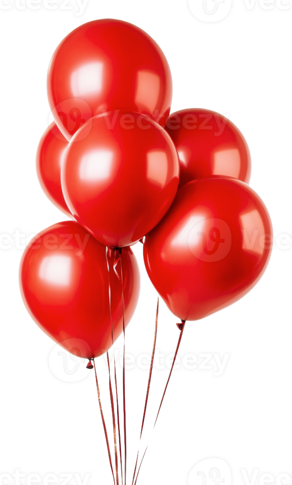 Red balloons tied for celebrations, cut out - stock . png