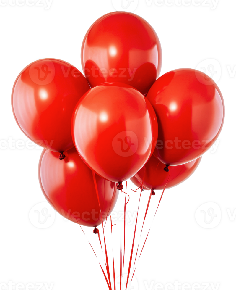 Red balloons floating in celebration, cut out - stock . png