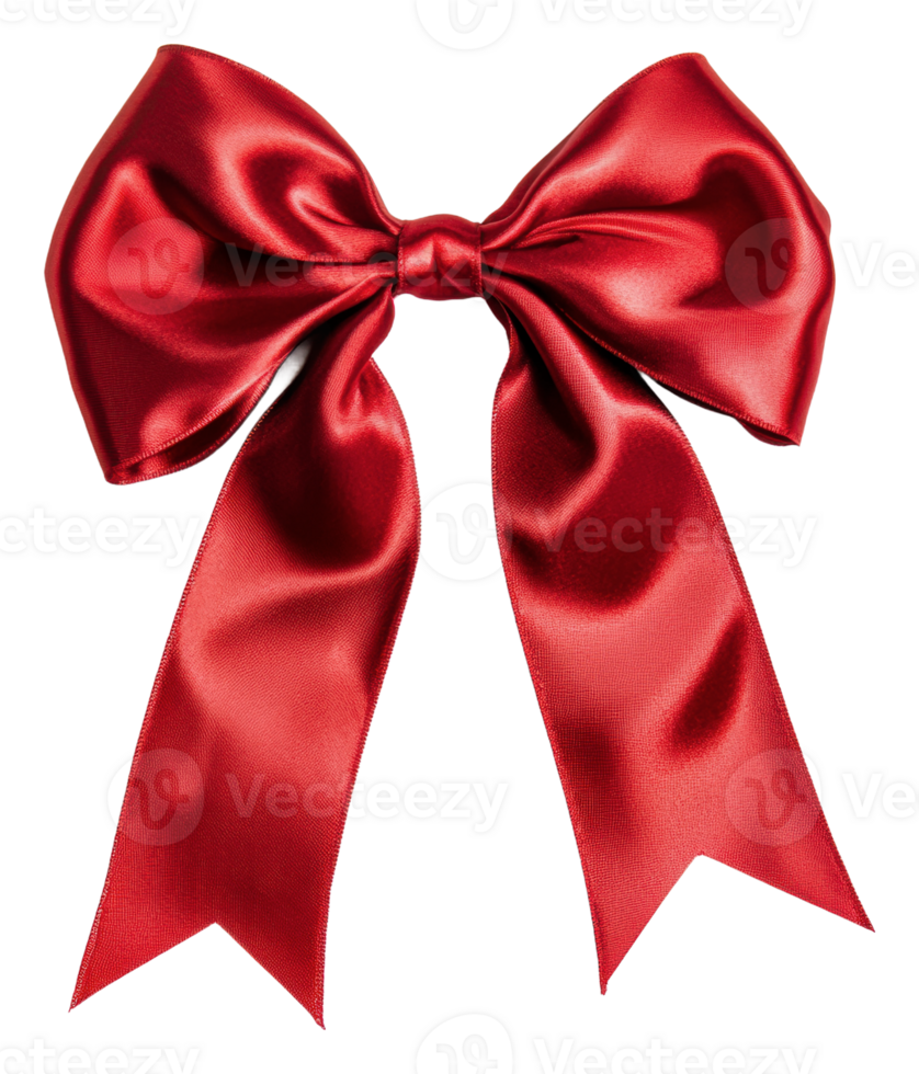 Elegant red satin bow for festive occasions, cut out - stock . png