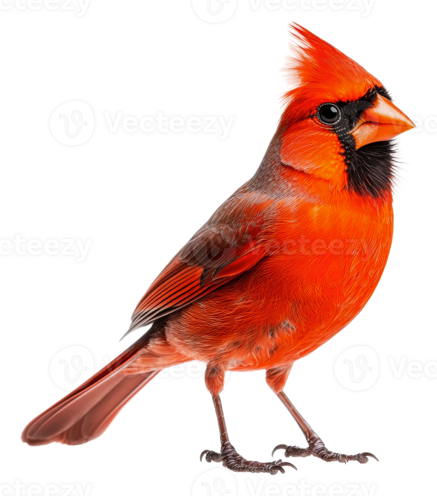 Red cardinal on a branch in daylight, cut out - stock . png