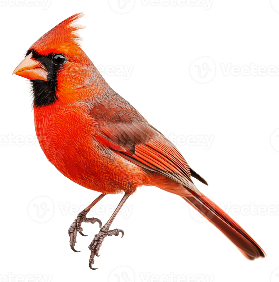 Red cardinal perched with sharp gaze, cut out - stock . png