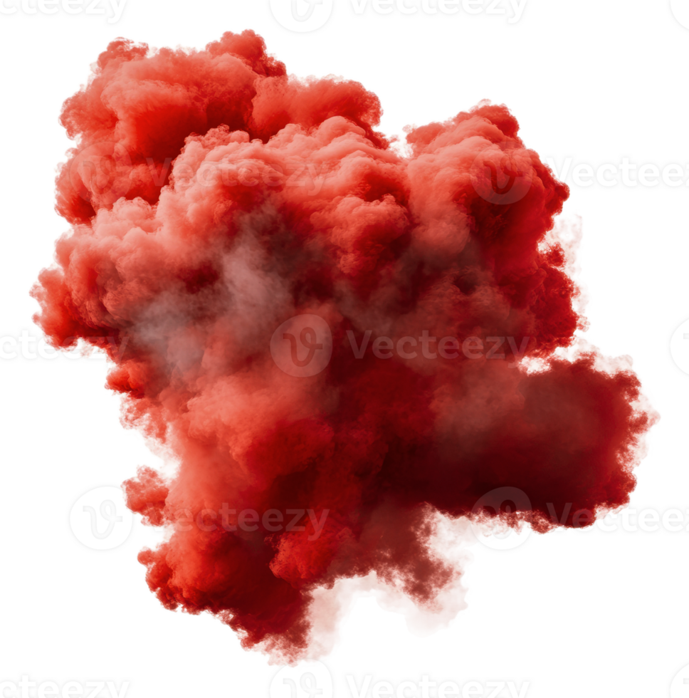 Red smoke cloud against a white backdrop, cut out - stock . png